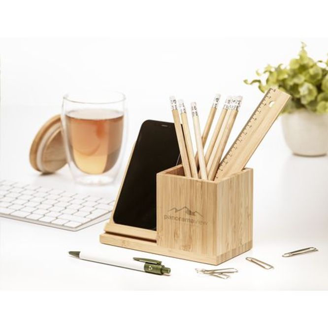 Mooie bamboo powerbank met eventuele organizer!